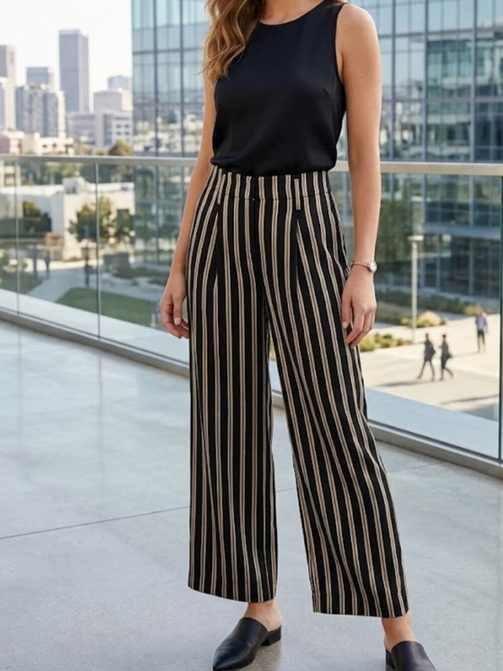 7 For All Mankind Women Medium Black Gold Wide Leg Dress Pants Workwear Business